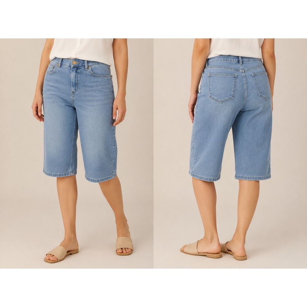 Rafaella Women's Denim Bermuda Shorts Size 14 Light Wash Stretch Mid Rise